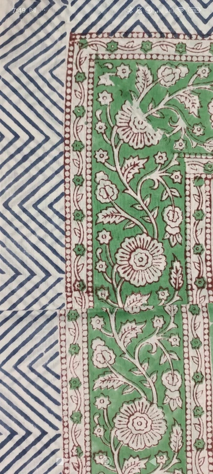 Green Cover Up Sarong Block Print 100% Cotton Beach - Image 3 of 3