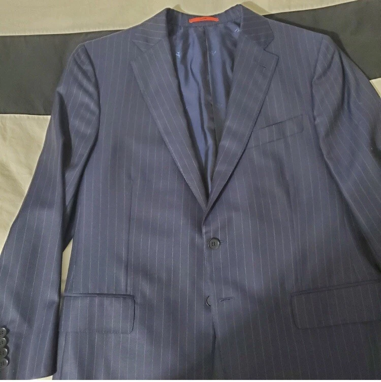 Isaia Napoli Navy Blue Pin Striped Super 130's Suit Blazer Jacket 44R US 54R IT - Image 2 of 4