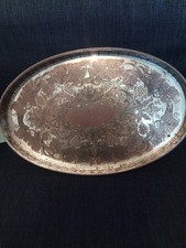 Viners of Sheffield Antique Silver Plated  Grape Vines Etched Oval Tray39cm