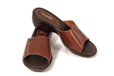 MontegoBay Club Women's Slip On Sandals Open Back Heels Brown Leather Size 10