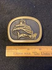 VINTAGE RARE BOEING JETFOIL RAINBOW METALS SEATTLE SOLID BRASS BELT BUCKLE USA