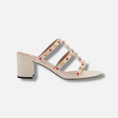 Valentino Garavani Women's Ivory Rockstud Caged Sandal Shoes Size EU:37.5 US:7.5