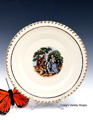 Harker Pottery Bread & Butter Dish, Courting Couple 22 KT Accents USA