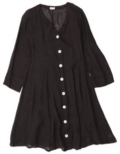 Vintage Damen durchsichtig Shirtkleid UK 12 Medium schwarz Leinen CQ14