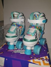 Adjustable Rainbow Unicorn Quad Rollerskates with Light Up Wheels Age 3-5 Size 4