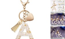 Initial Letter Keychain, Butterfly Keychain Cute Resin, Initial White A