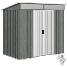 Outsunny 6.5x4FT Galvanised Steel Garden Tool Shed Lockable Door Wood Effect