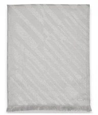 NWT CALVIN KLEIN Metallic Bias Geometric Logo Fringe Wrap Scarf Grey $58