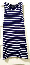 FLASH SALE August Silk Jersey Knit Sleeveless 100%COTTON Dress Medium Blue White