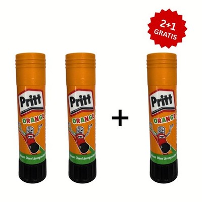 Pritt Klebestift Orange 3 für 2 10g   lösungsmittelfrei auswaschbar Bastelkleber
