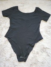 H M Divided Black Ribbed Short-Sleeve BodysuitSize L