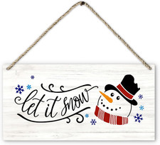 Christmas Decoration Let It Snow Winter Snowman Snowflakes Wooden Sign Xmas Gift