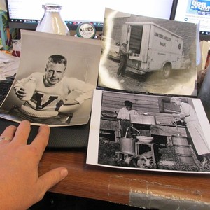 3 Dairy Photos 8" x 10" - Hawthorne Mellody milk truck, butter churn, Villanova