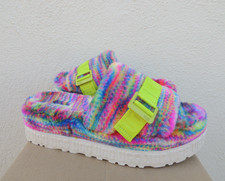 UGG WHITE FLUFFITA PIXELATE FLUFF PLATFORM SANDALS, WOMEN US 10/ EUR 41 NIB