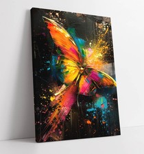 PRETTY MULTI COLOUR ABSTRACT BUTTERFLY FRAMED CANVAS WALL ART PICTURE PRINT