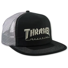 Thrasher Magazine EMBROIDERED SKATE MAG LOGO Skateboard Trucker Hat BLACK/GREY