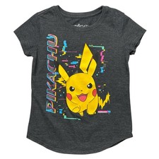 Kids Pokemon Pikachu Graphic T Shirt Charcoal Gray Size M Cotton Polyester Blend