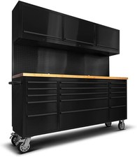 72" Tool Chest 15 Drawers+ 3 Upper Cabnets Rolling Workbench Cabinet Lockable