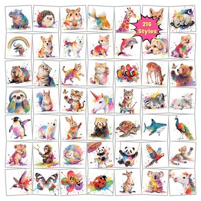 Watercolor Temporary Tattoos for Kids Animal Designs Party Favors 216 PCS