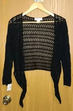 NWT! Dressbarn Open Knitted Shaw Cardigan Womens Size Medium Black Tier Down Tie