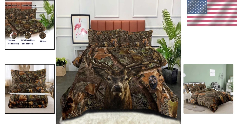 Ropa de cama Moose Wildlife Forest - Juego de caza de animales de oso Foto 2 de 4