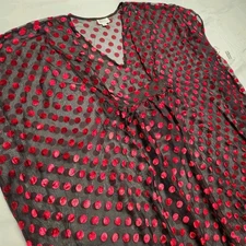 Unique Vintage Sheer Dress Red Black Velvet Polka Dots One Size Goth Vampire