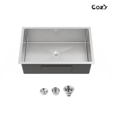 COZY Stainless Steel Kitchen Sink, 30" undermount Single Bowl in Brushed Nickel