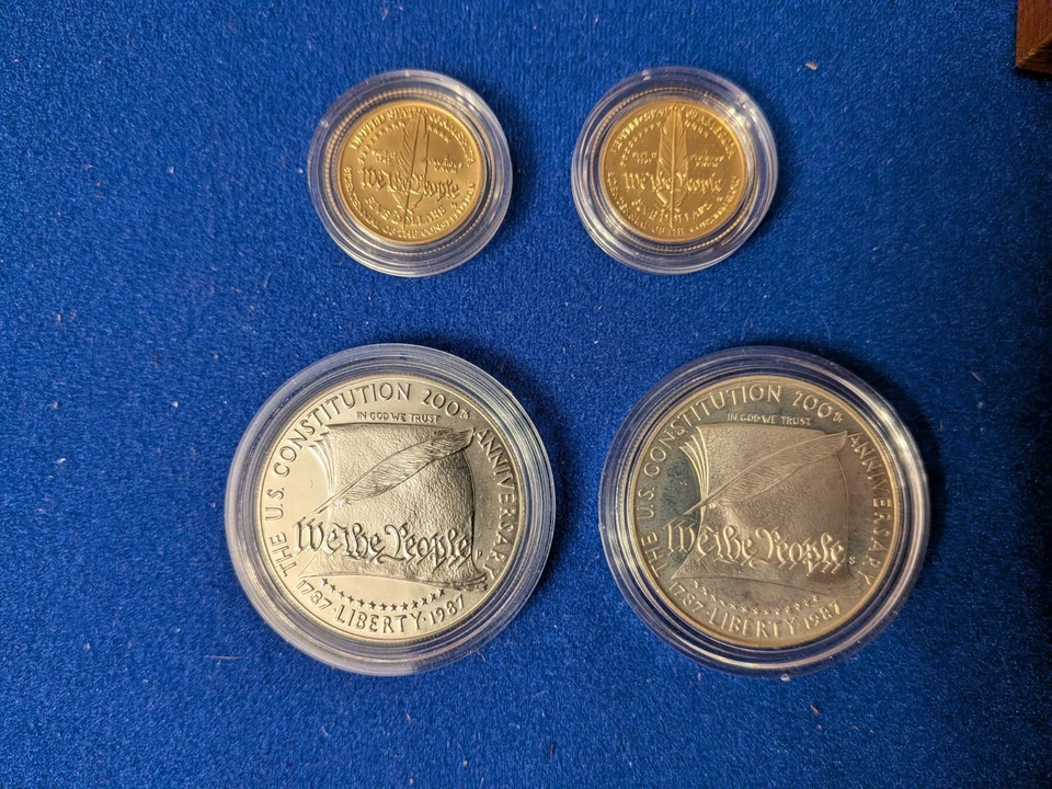1987 US Mint Constitution Proof Set 2 $5 Gold Coins 2 Silver $1 w/COA bullion - Image 3 of 4