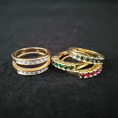 Vintage Avon Rhinestone Ring Set Sz 6.5 Gold Tone Interchangeable 4pc