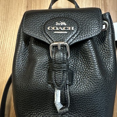 COACH CL408 Amelia Black Pebble Leather Convertible Backpack  display picture 2
