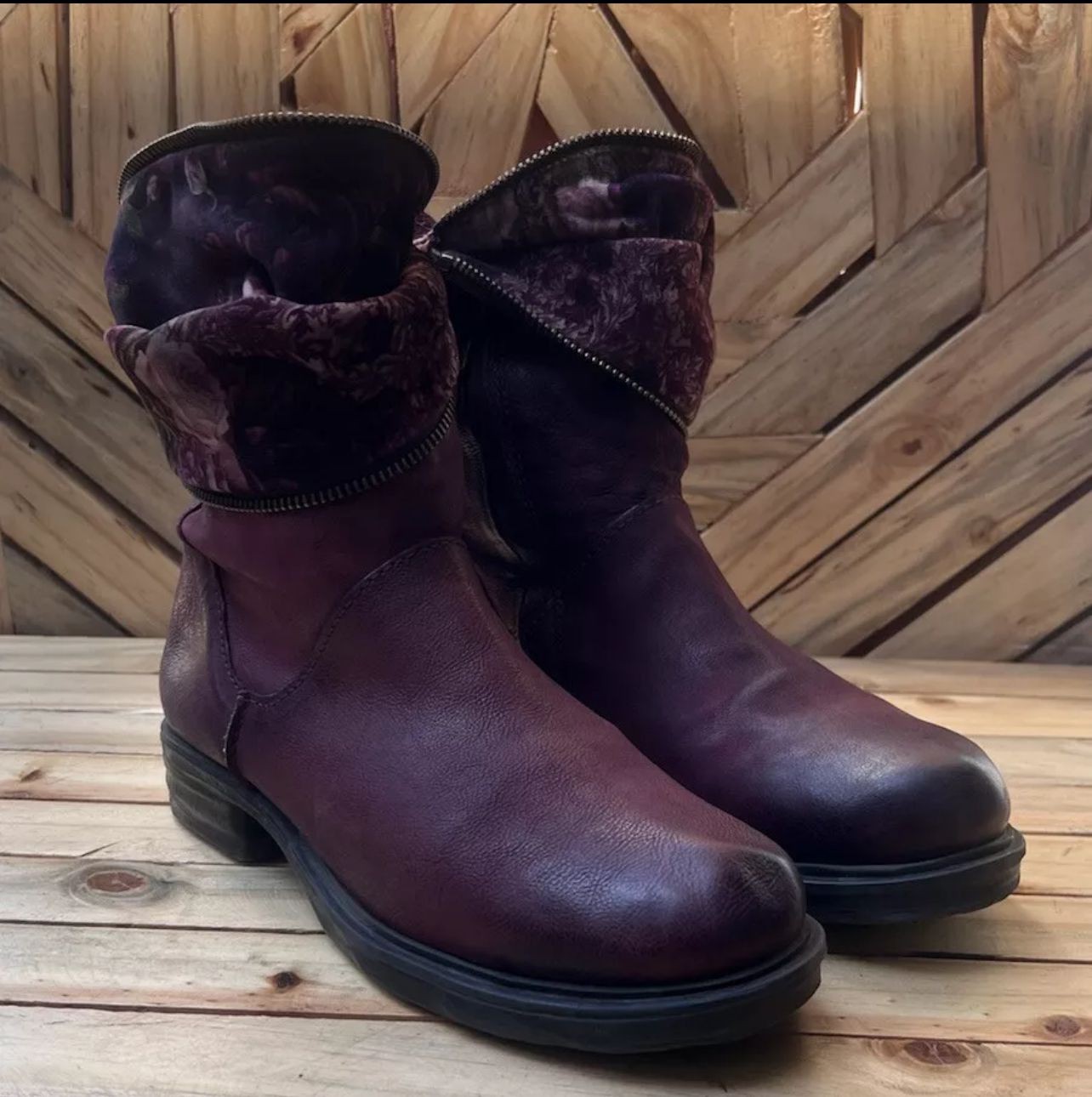 As 98 Airstep Italian Zipper Boho Biker Distressed Maroons Boot EU 38/US 7.5-8
