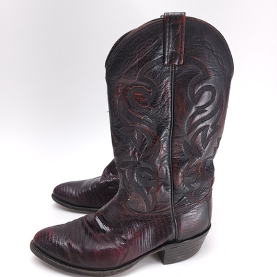 Dan Post Cowboy Boots Black Cherry Teju Lizard Men's 9 EW Burgundy 352 J
