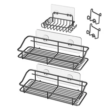 Shower Caddy Shelf with Hooks Storage Rack Organizer Adhesive Stainless Steel...