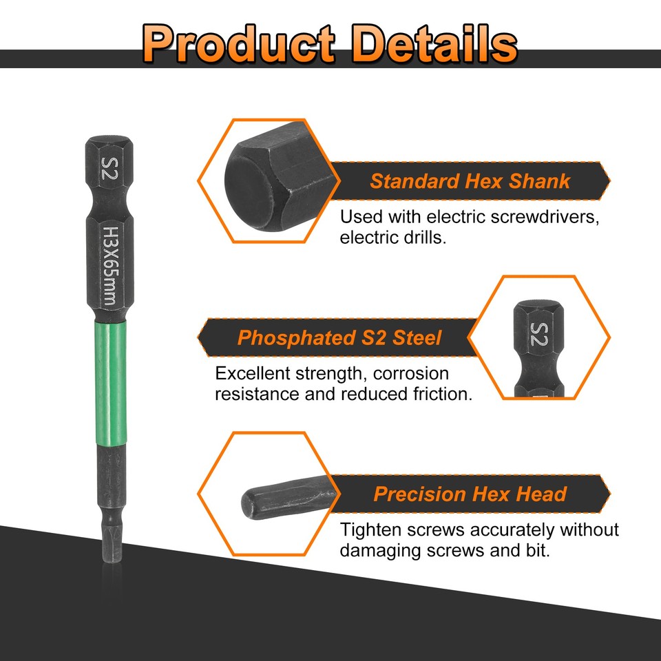 H3 Flat Hex Screwdriver Bit 3mm Tip 1/4