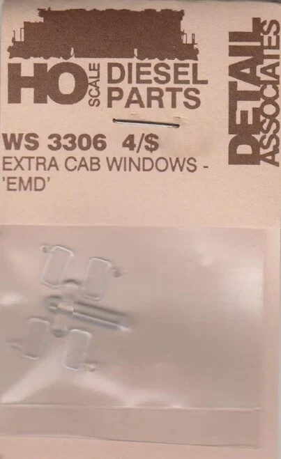 Detail Associates 3306 HO Scale Cab Windows -- EMD pkg(4)