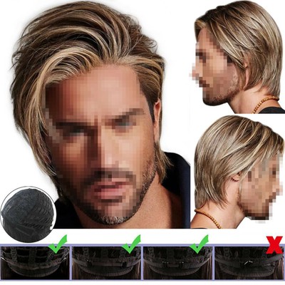 Herren Blonde Short Straight Hair Perücken Schöne synthetische volle Perücke