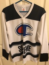 Supreme x Champion Hockey Jersey Top White Black Grey SS14 NWOT Sz M