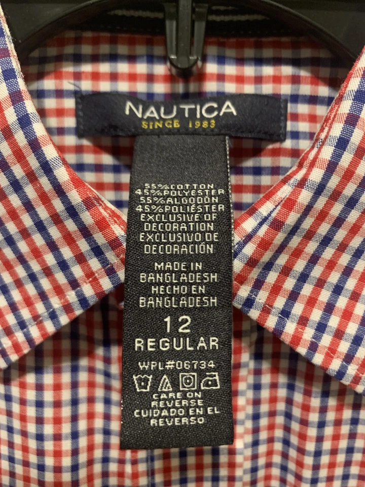 Usado en Excelente Condición Nautica Niño Talla 12 Rojo Azul Y Blanco Cuadros LS Camisa Mezcla Algodón Foto 3 de 4