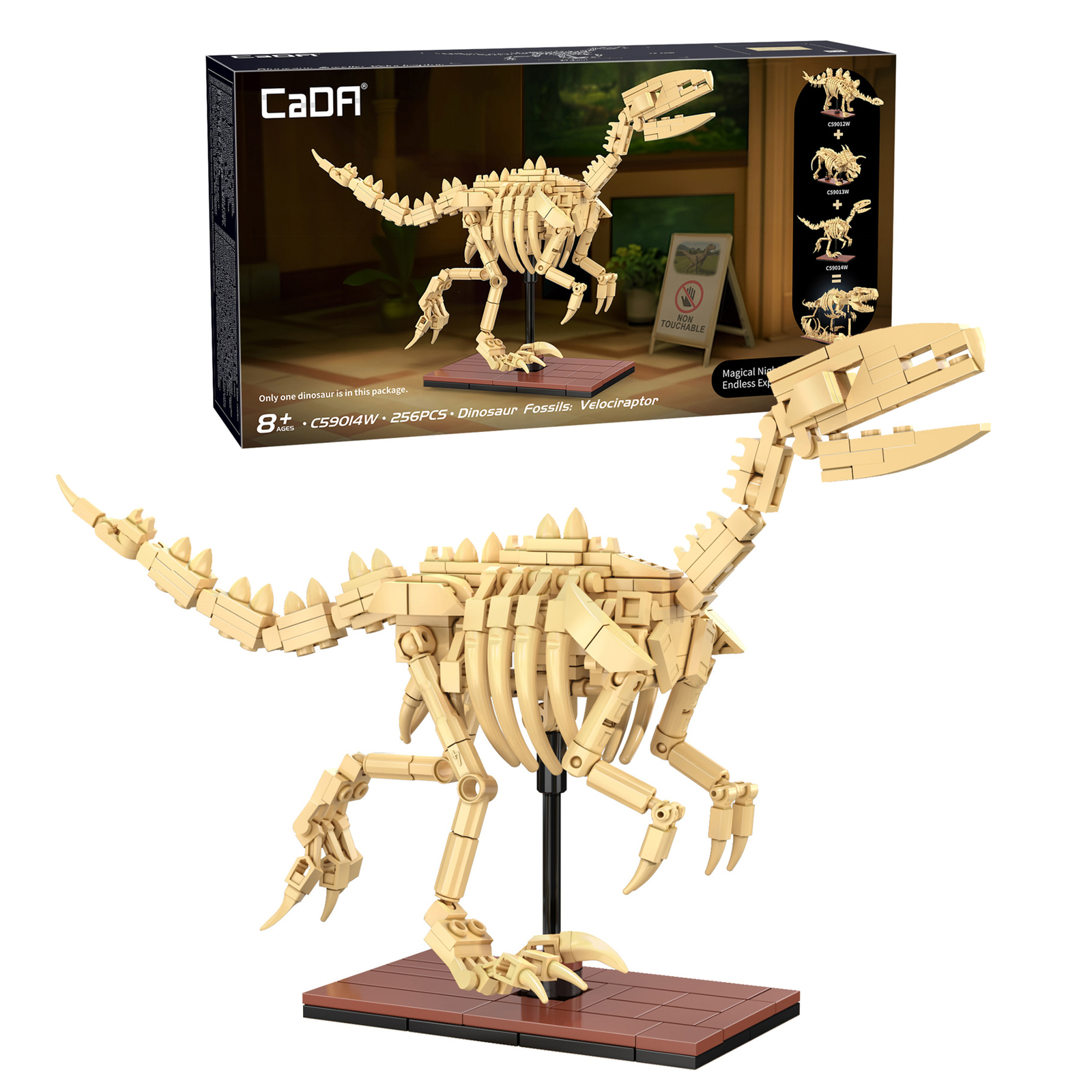 CaDA Building Bricks Velociraptor Dinosaur Fossils 256 Piece Model Kit C59014W