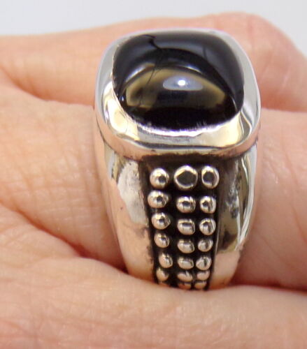 SIMON SEBBAG DESIGNER CAVIAR STERLING SILVER BLACK ONYX VINTAGE RING SZ 6.5