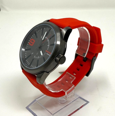 Men's Authentic DIESEL DZ1806 Rasp Gunmetal IP Red Silicone Watch