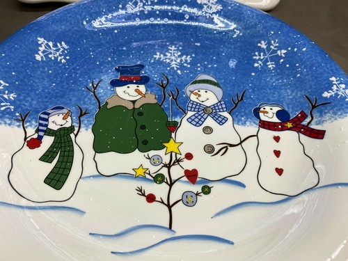 Set of 2 Serving Platters ~ St Nicholas Square "BUTTON UP" Snowman ~ 11" - Picture 5 of 9