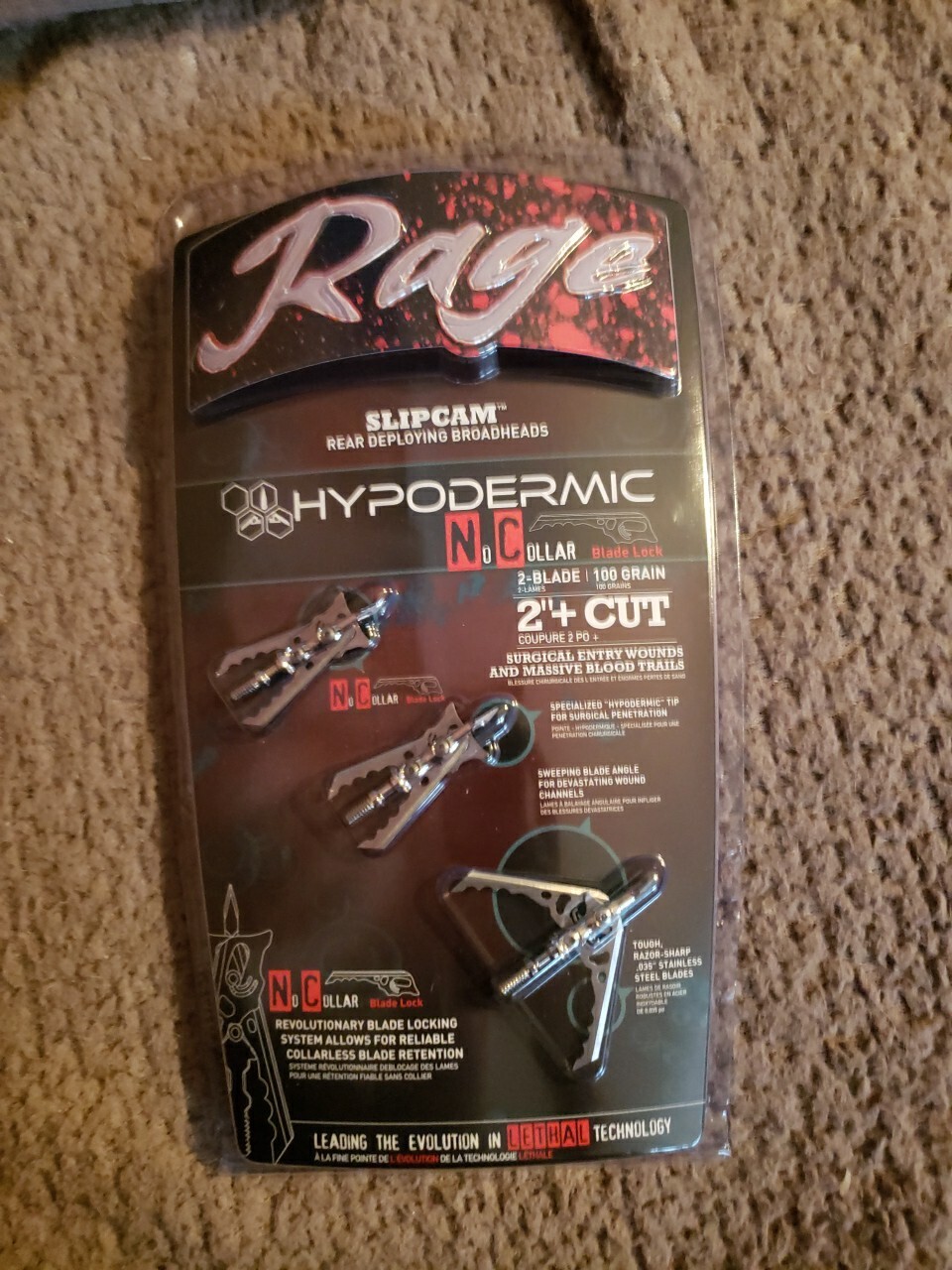 Rage Hypodermic NC (No Collar) 100 Grain Expandable Broadhead 3 Pack