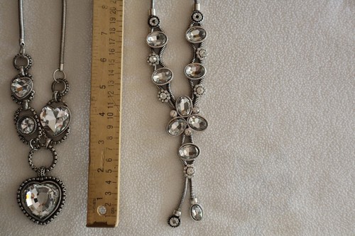Lot of 2 Boho Asymmetric Chunky Glass Silver Metal Rope Necklace Silver Tone - Picture 5 of 8