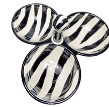 Little River Gift Black White Zebra Design Glass Triple Connected Serving Tray