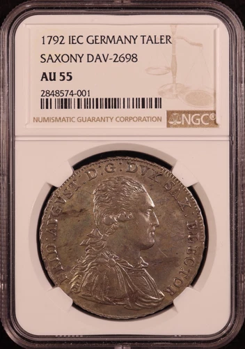 1792-IEC Germany, Saxony "Friedrich August III" Thaler - NGC AU55! Scarce Type!