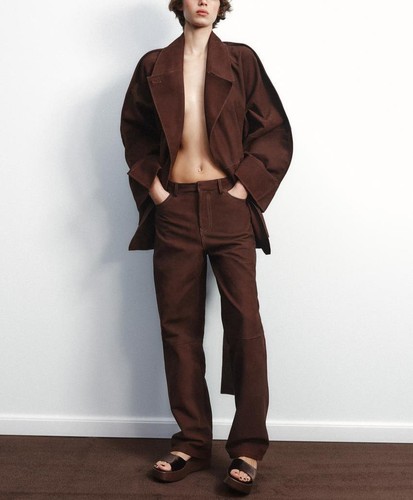 ZARA BNWT 2025. BROWN CHOCOLAT SUEDE LEATHER TROUSERS PANTS . 4720/502/700 - Imagen 4 de 9