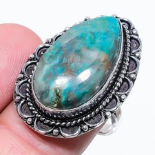 Natural Chrysocolla Gemstone 925 Sterling Silver Ring Size 9 U.S.A 
