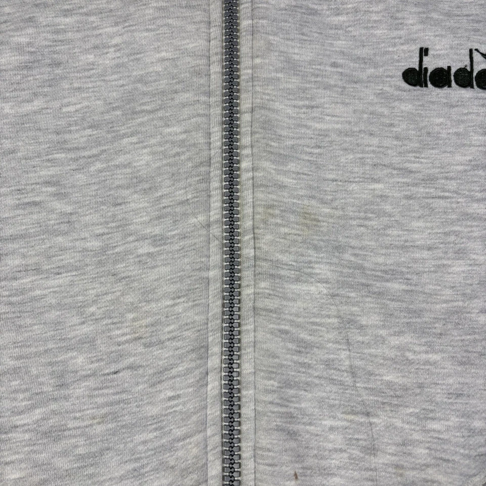 Moletom com capuz masculino vintage anos 90 Diadora zíper completo em branco tamanho XL peso pesado  - Imagem 4 de 4