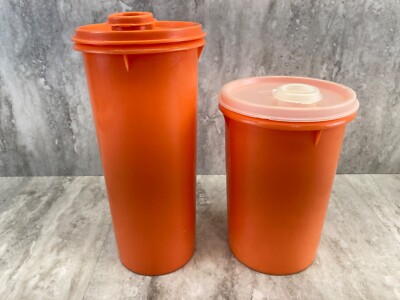 Orange Tupperware Liquid Containers 262-4 and 321-6 USA